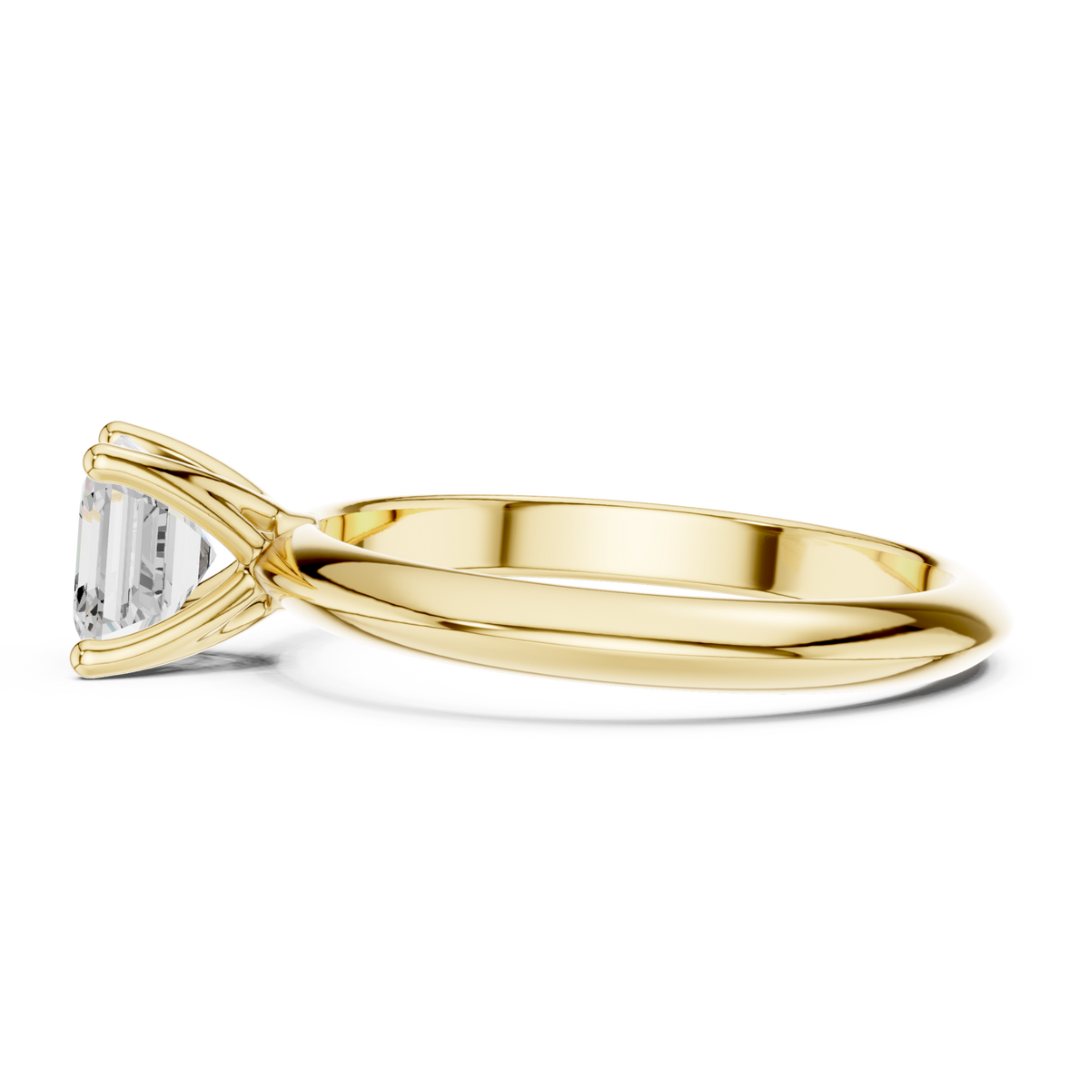 Asscher petite solitaire engagement ring yellow gold side view