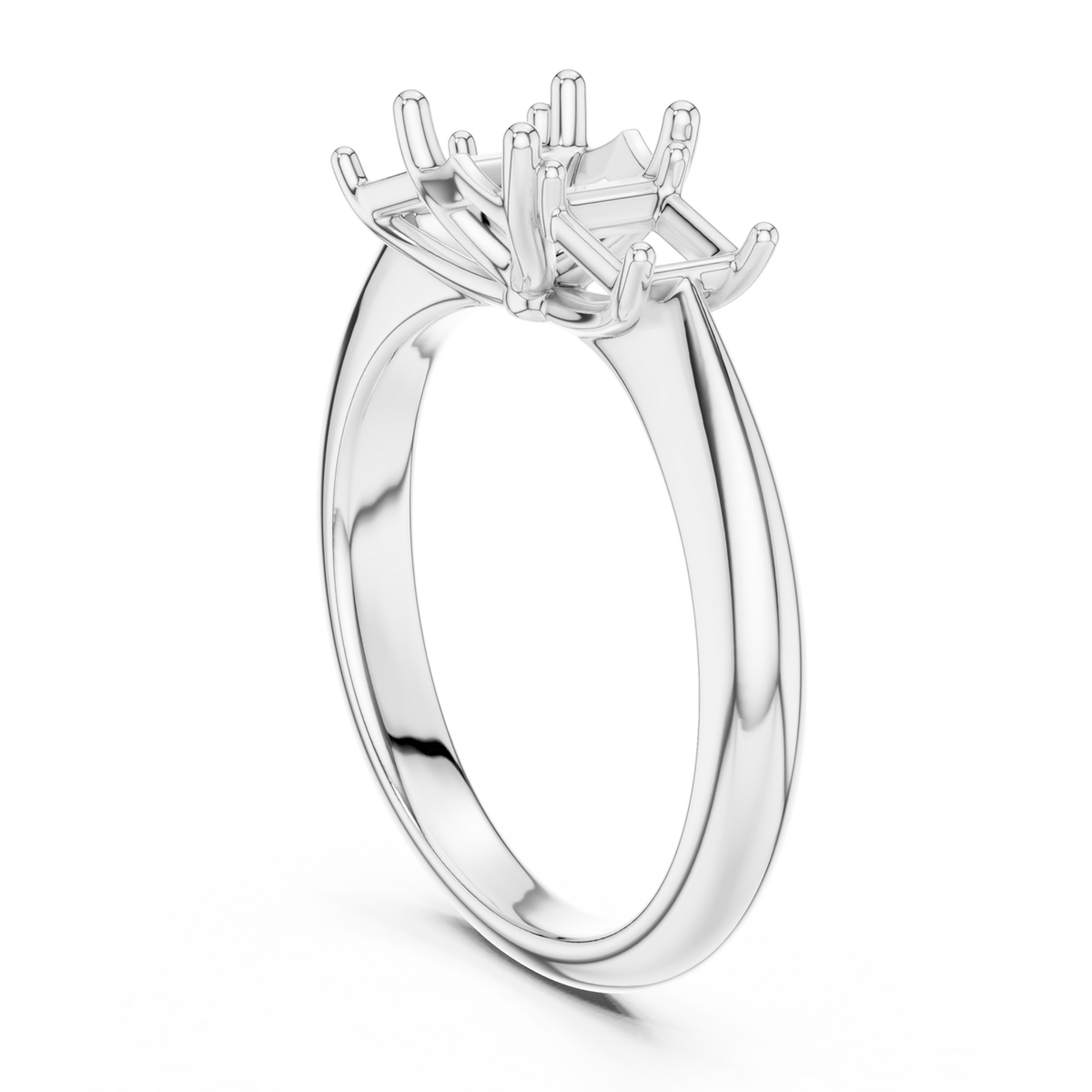 Asscher princess side three stone engagement ring white gold front view