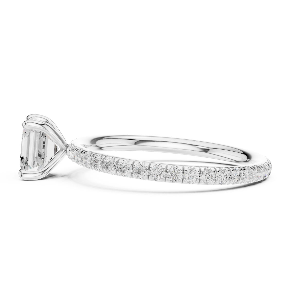  White Gold Asscher Four-Prong Pave Engagement Ring Left View