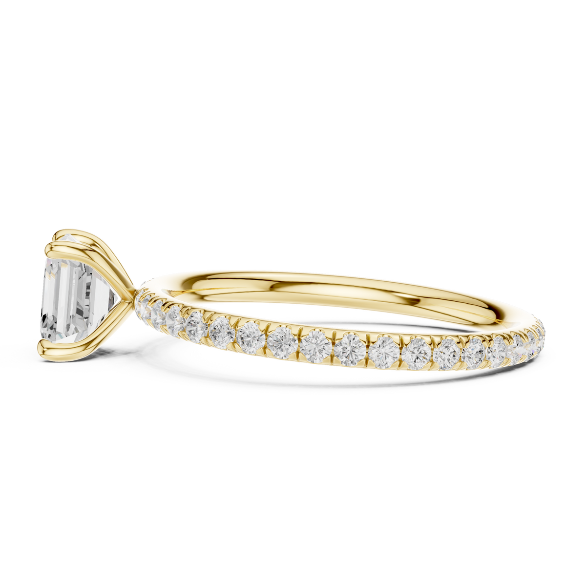  Gold Asscher Four-Prong Pave Engagement Ring Left View