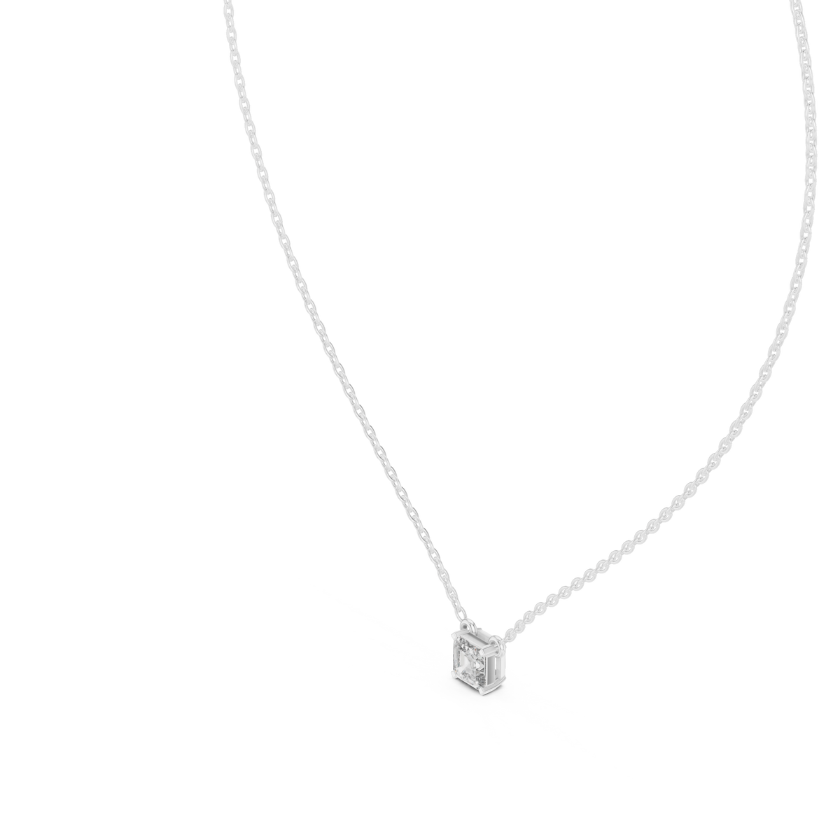 Asscher solitaire necklace white gold angle view