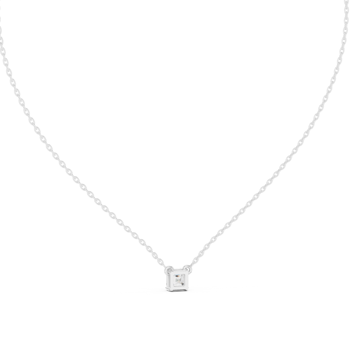 Asscher solitaire necklace white gold detail view