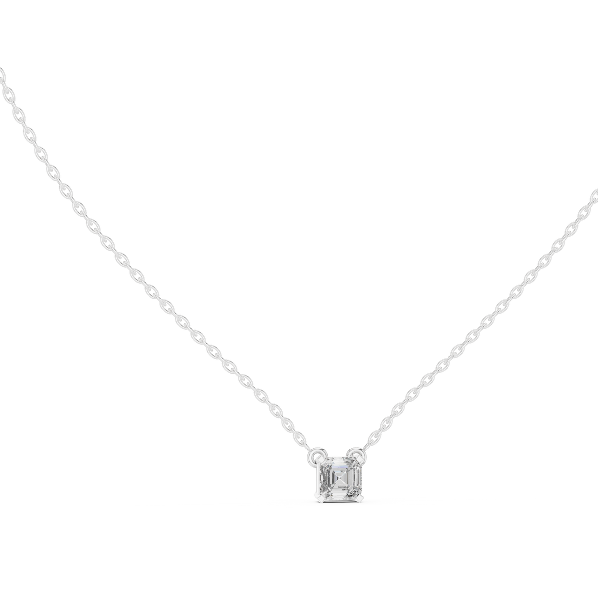 Asscher solitaire necklace white gold front view