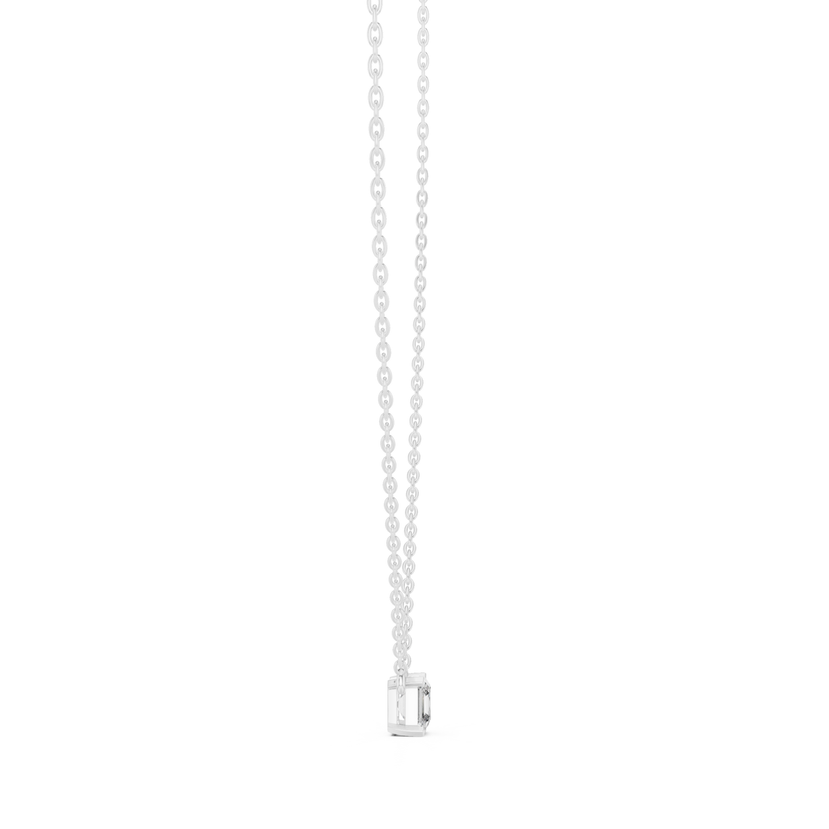 Asscher solitaire necklace white gold side view
