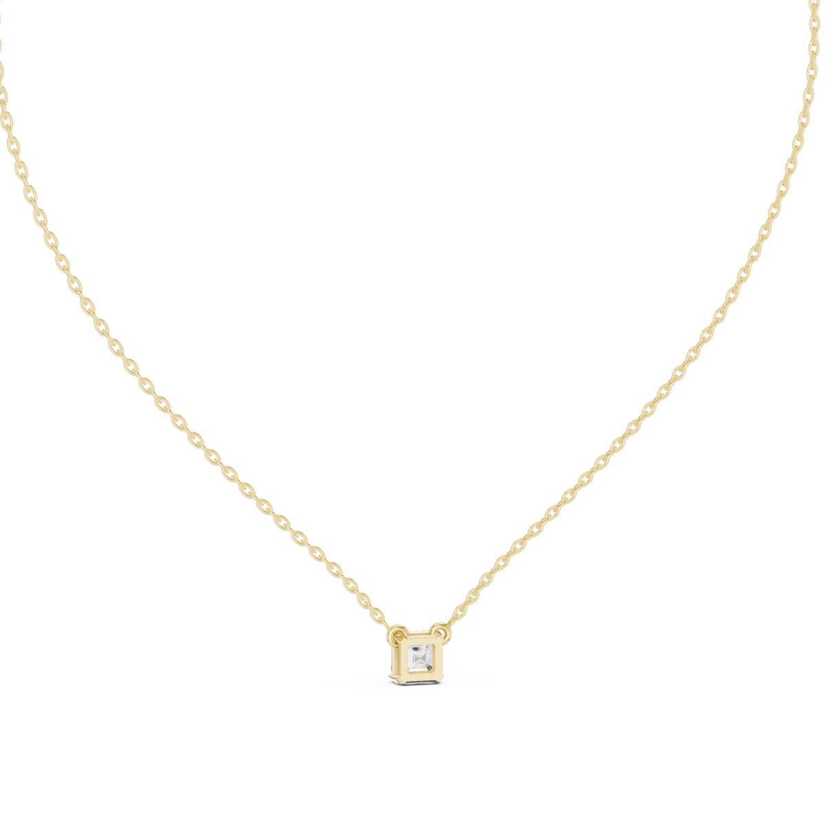 Asscher solitaire necklace yellow gold detail view