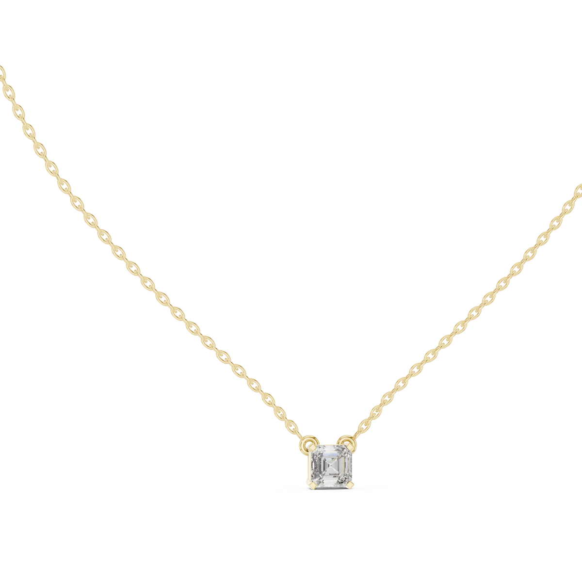 Asscher solitaire necklace yellow gold front view