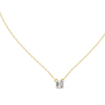 Asscher solitaire necklace yellow gold front view