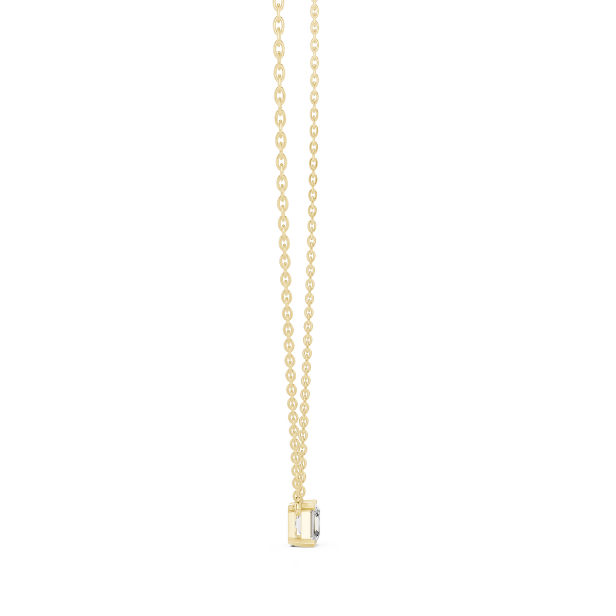 Asscher solitaire necklace yellow gold side view