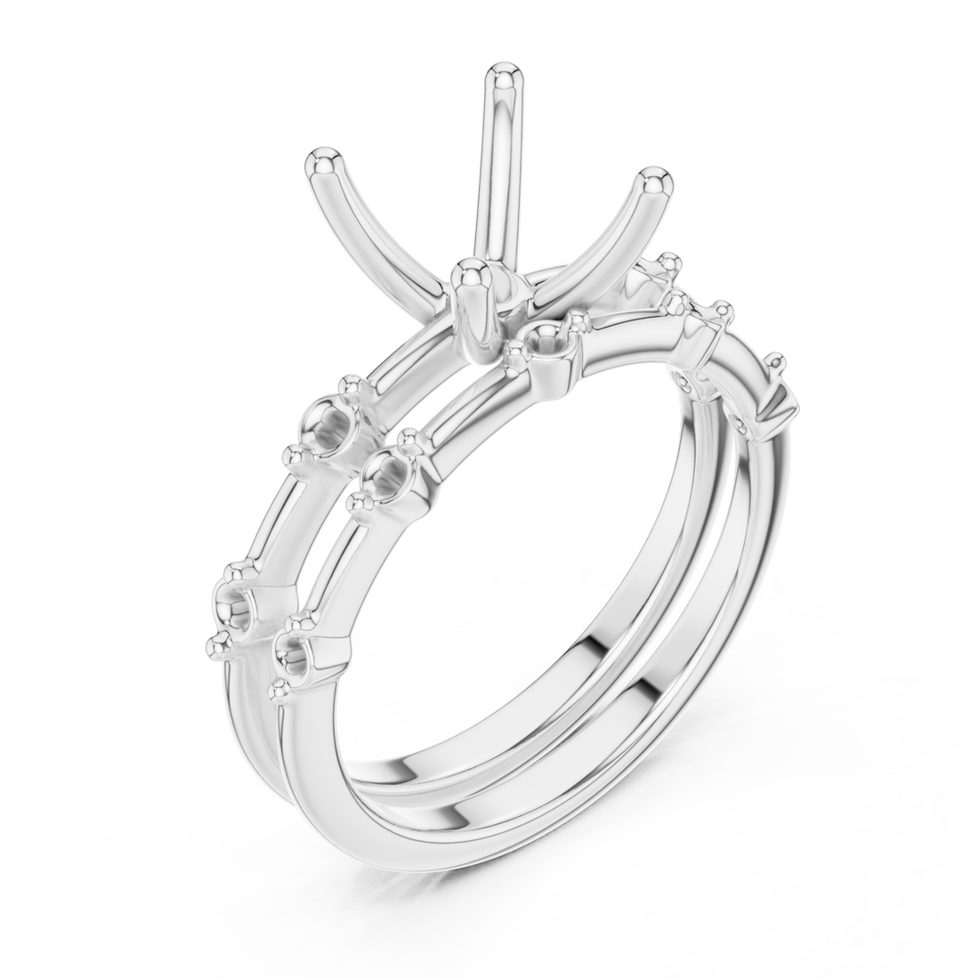 Asscher spaced accent bridal set white gold front view