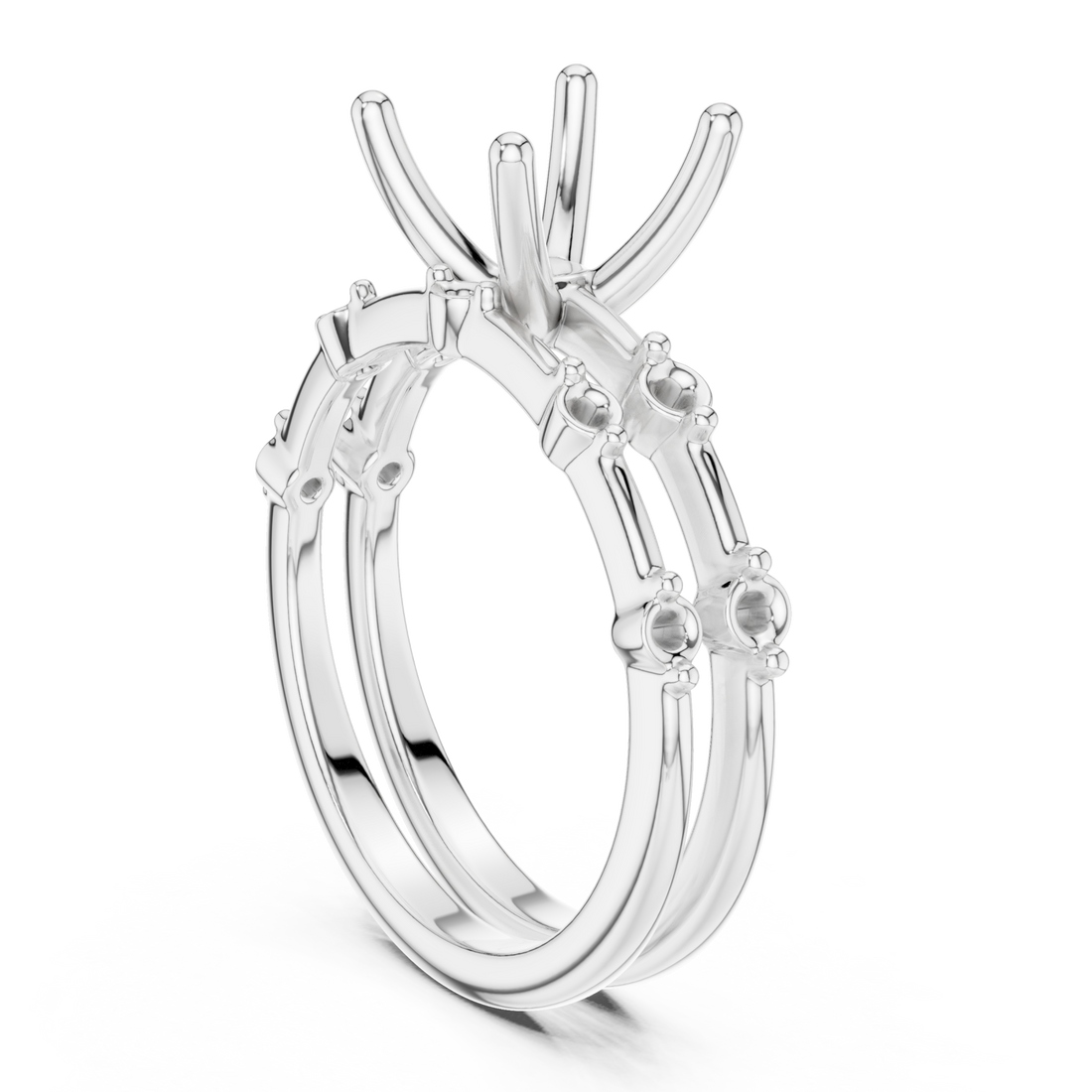Asscher spaced accent bridal set white gold front view