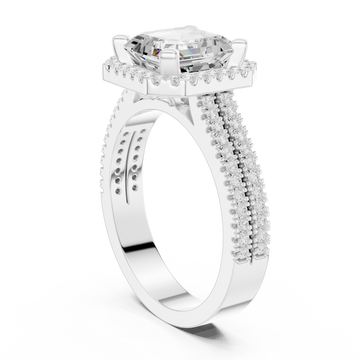 Asscher triple-row pave halo engagement ring white gold front view
