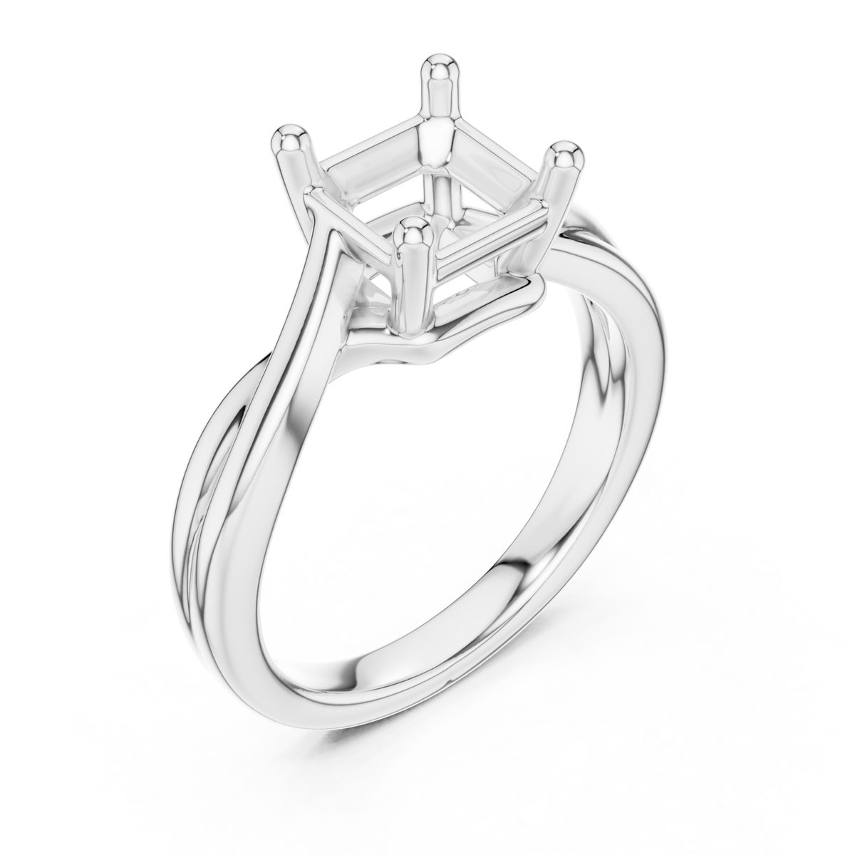 Asscher twist solitaire engagement ring white gold angle view