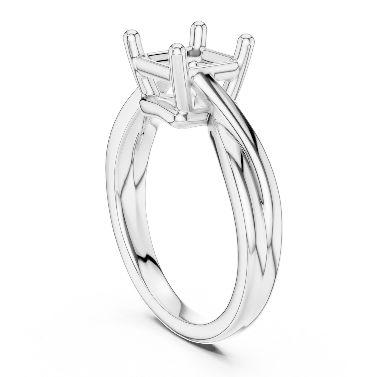 Asscher twist solitaire engagement ring white gold front view