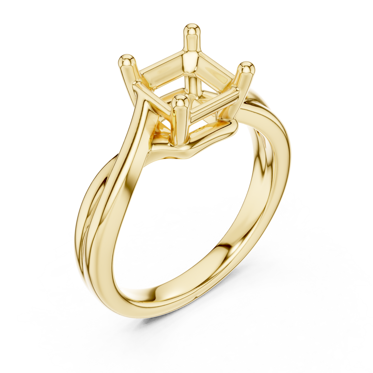 Asscher twist solitaire engagement ring yellow gold angle view