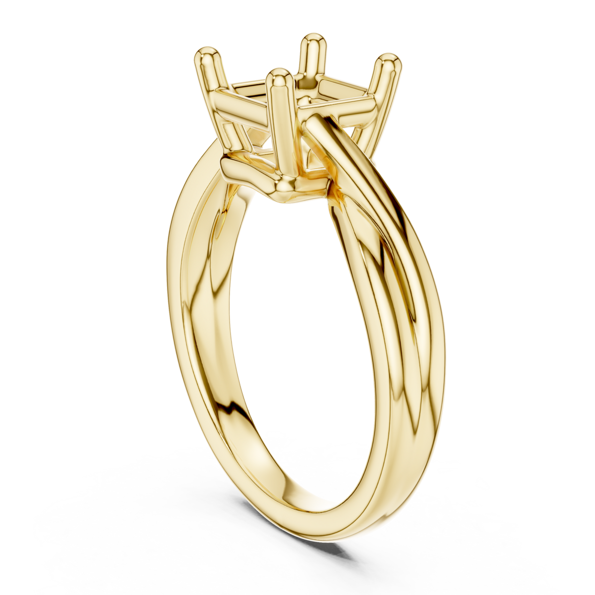 Asscher twist solitaire engagement ring yellow gold front view