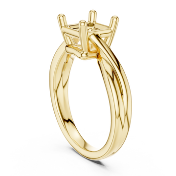 Asscher twist solitaire engagement ring yellow gold front view