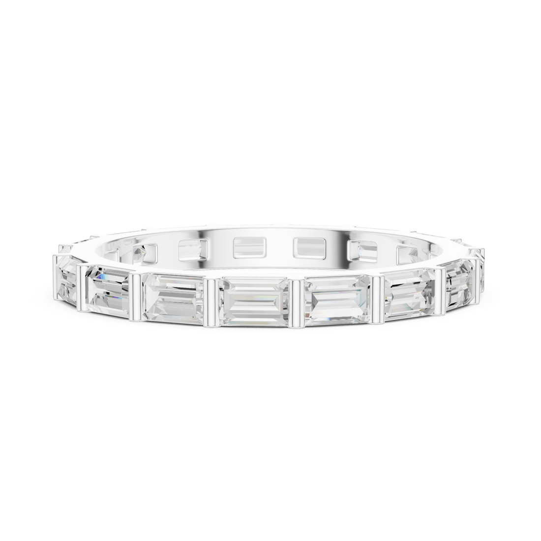 Baguette bar-set full eternity band white gold front view