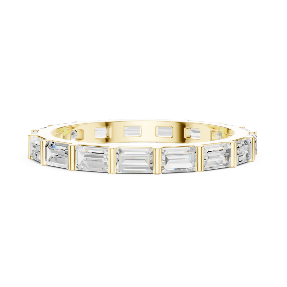 Baguette bar-set full eternity band yellow gold angle view