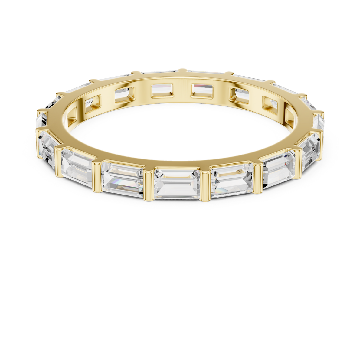 Baguette bar-set full eternity band yellow gold detail view