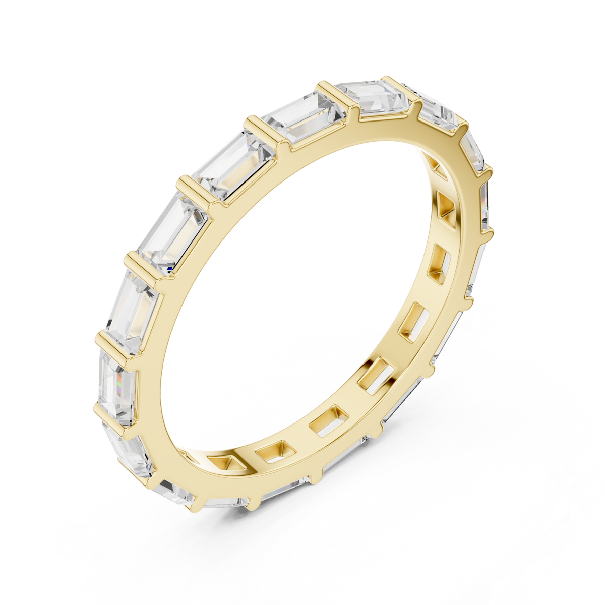 Baguette bar-set full eternity band yellow gold front view