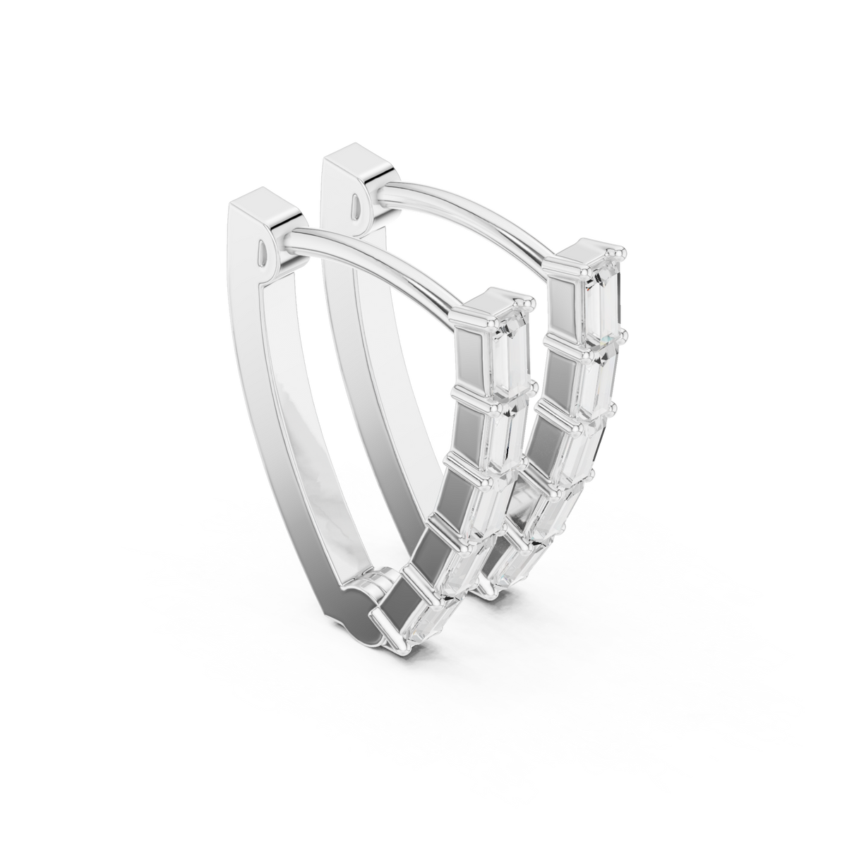  White Gold Baguette Bar-Set Hoops Front View