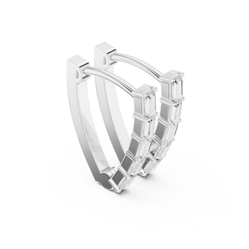  White Gold Baguette Bar-Set Hoops Front View
