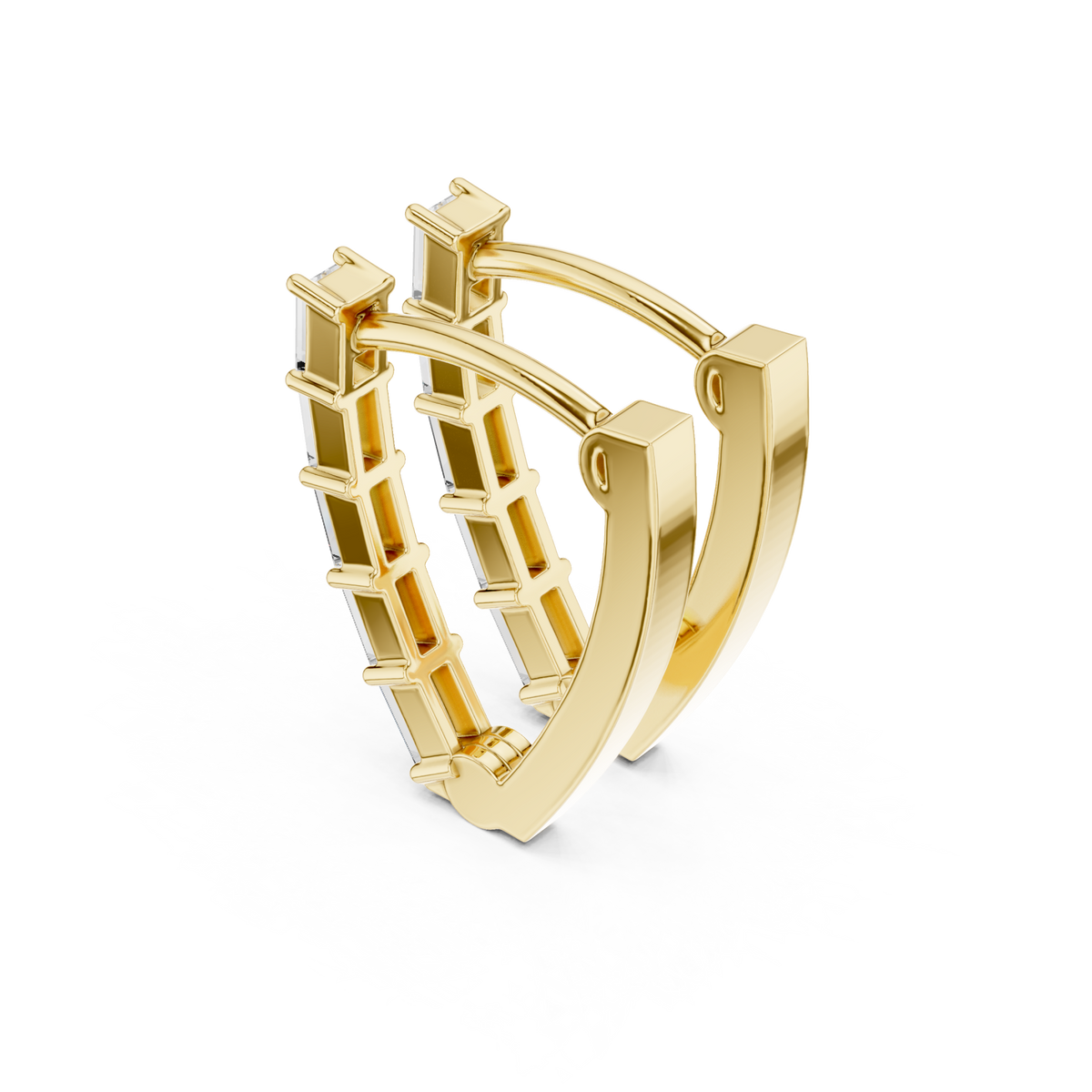  Gold Baguette Bar-Set Hoops Angle View