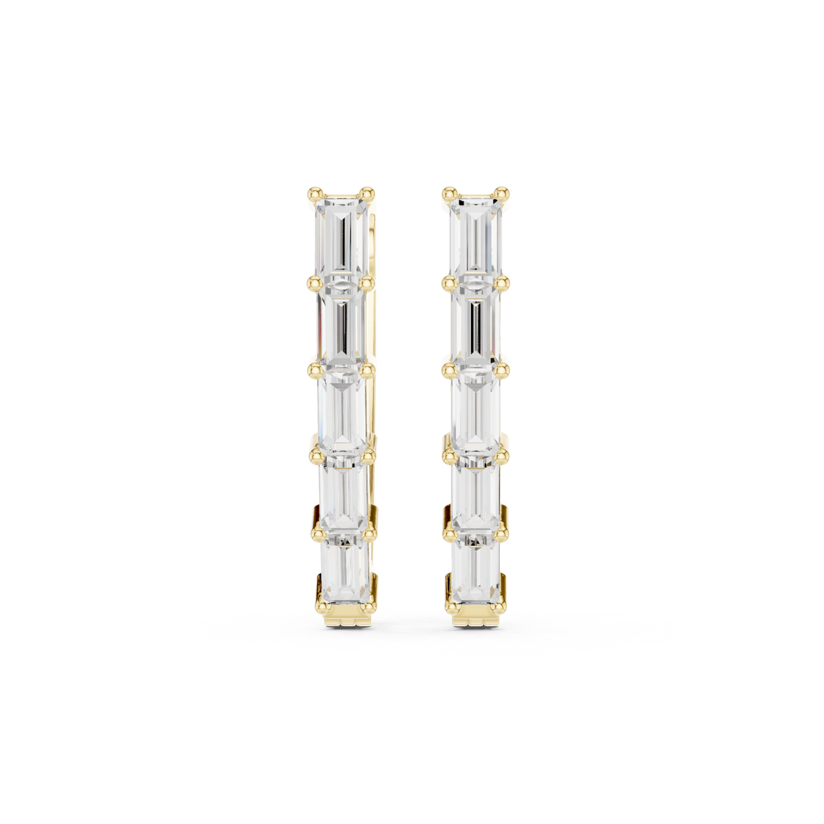  Gold Baguette Bar-Set Hoops Detail View