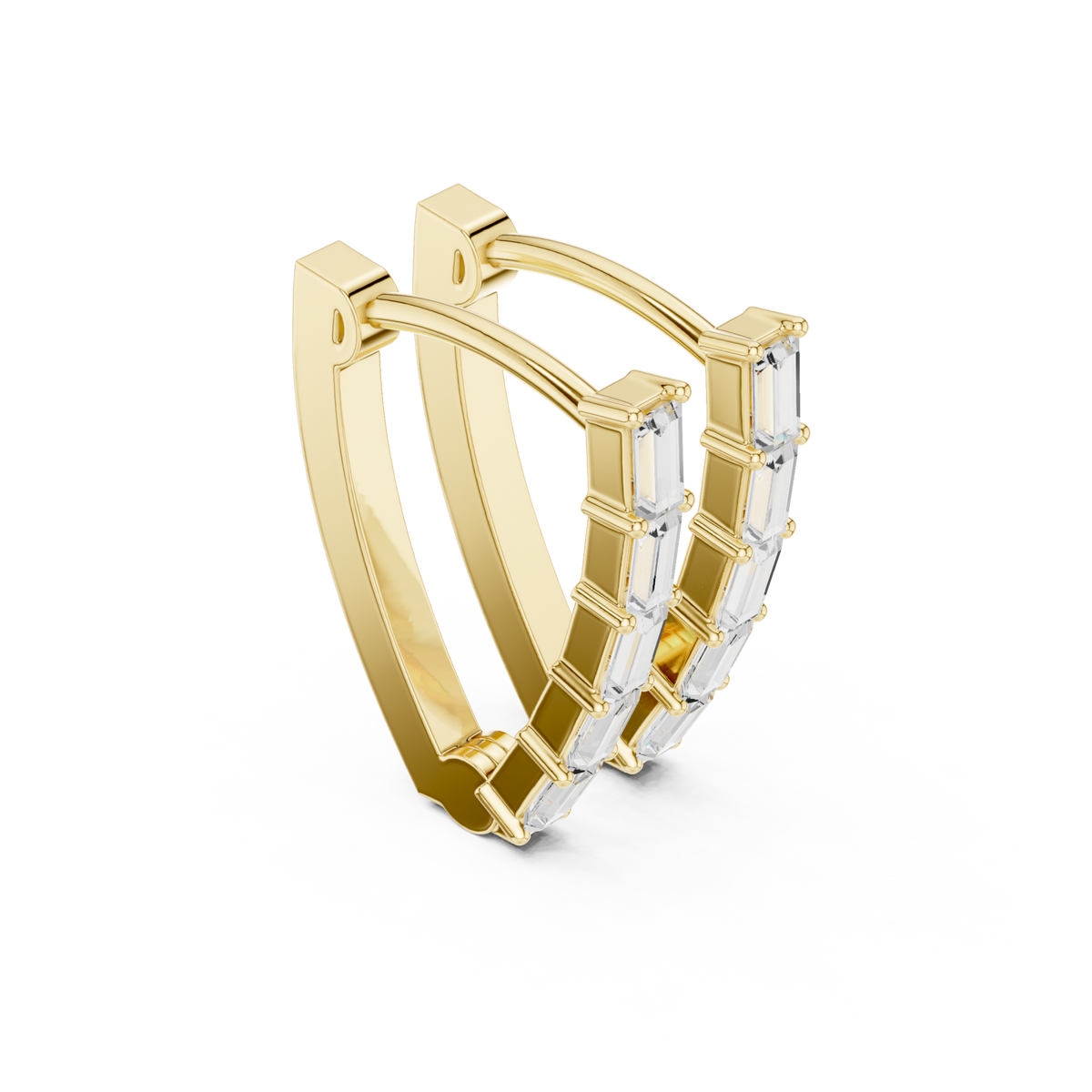 Gold Baguette Bar-Set Hoops Front View