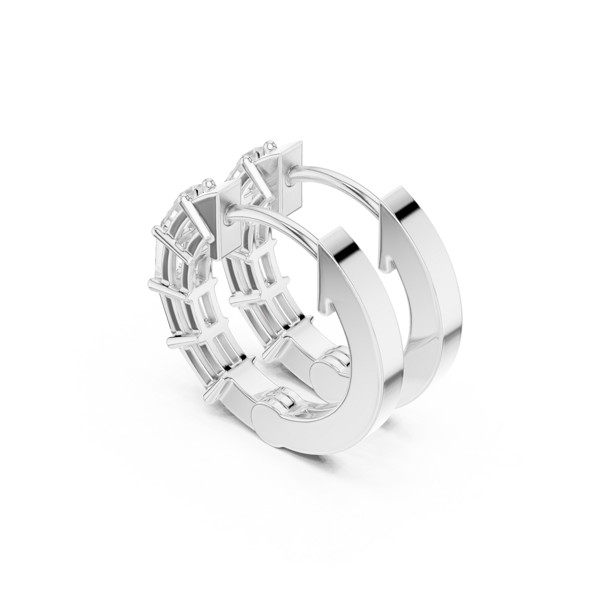  White Gold Baguette Bar-Set Huggie Hoops Angle View
