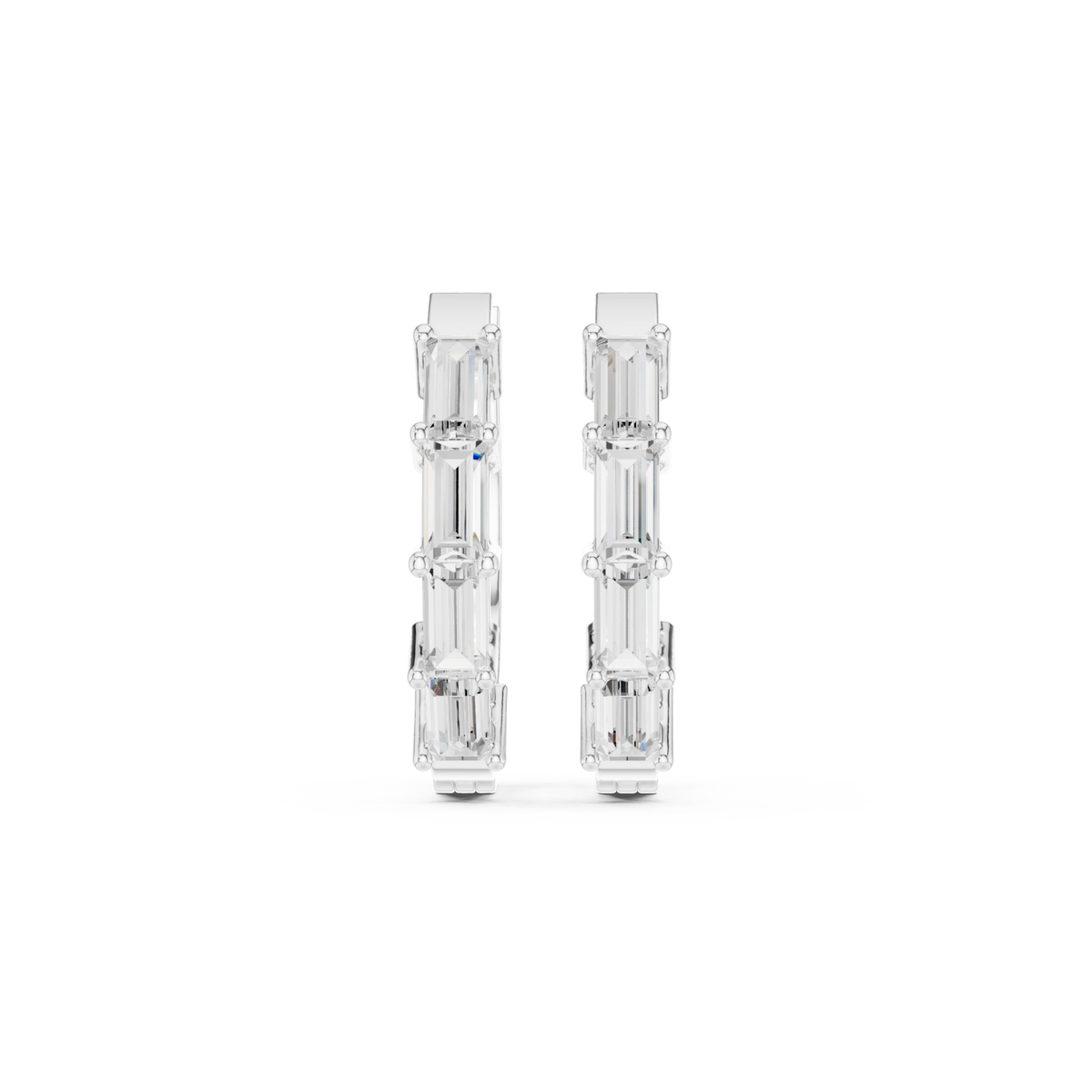 White Gold Baguette Bar-Set Huggie Hoops Detail View