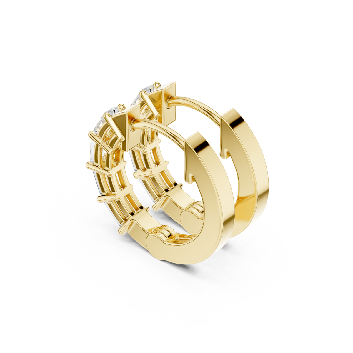  Gold Baguette Bar-Set Huggie Hoops Angle View