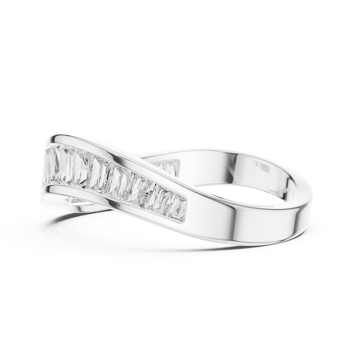 Baguette channel contour band white gold angle view