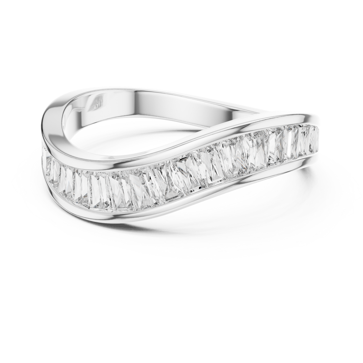 Baguette channel contour band white gold detail view