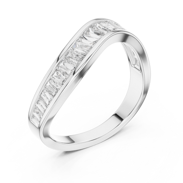 Baguette channel contour band white gold front view