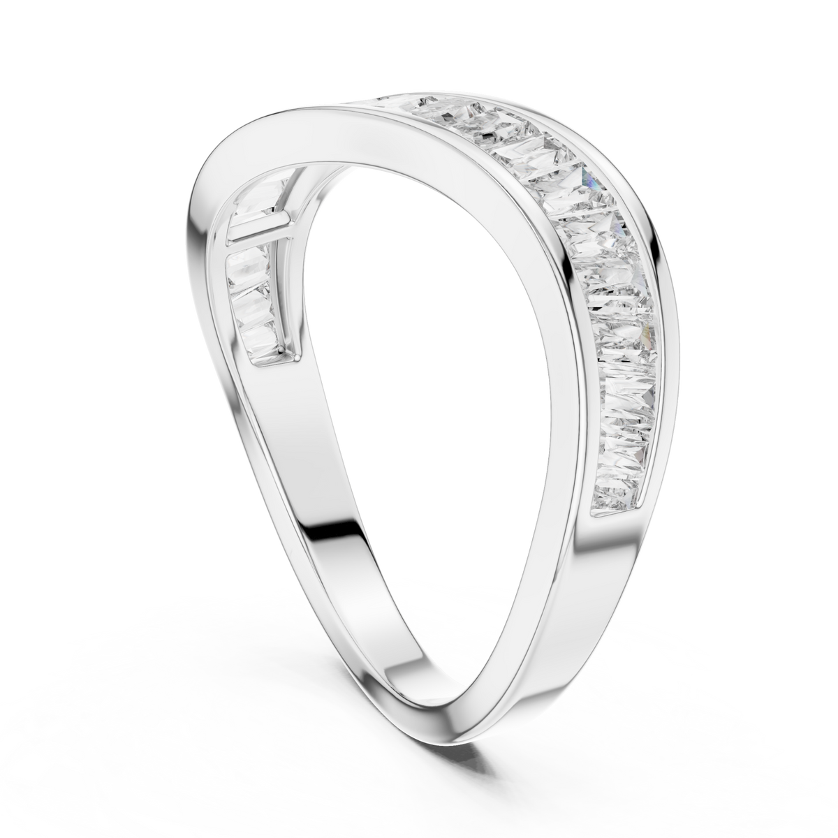 Baguette channel contour band white gold side view