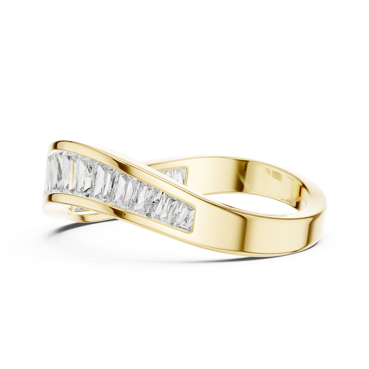 Baguette channel contour band yellow gold angle view