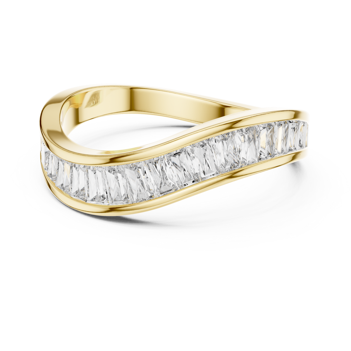 Baguette channel contour band yellow gold detail view