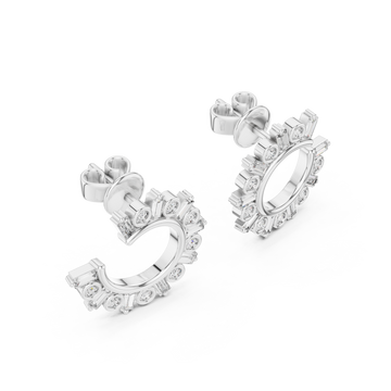 White Gold Baguette Ray Crescent Climbers Front View