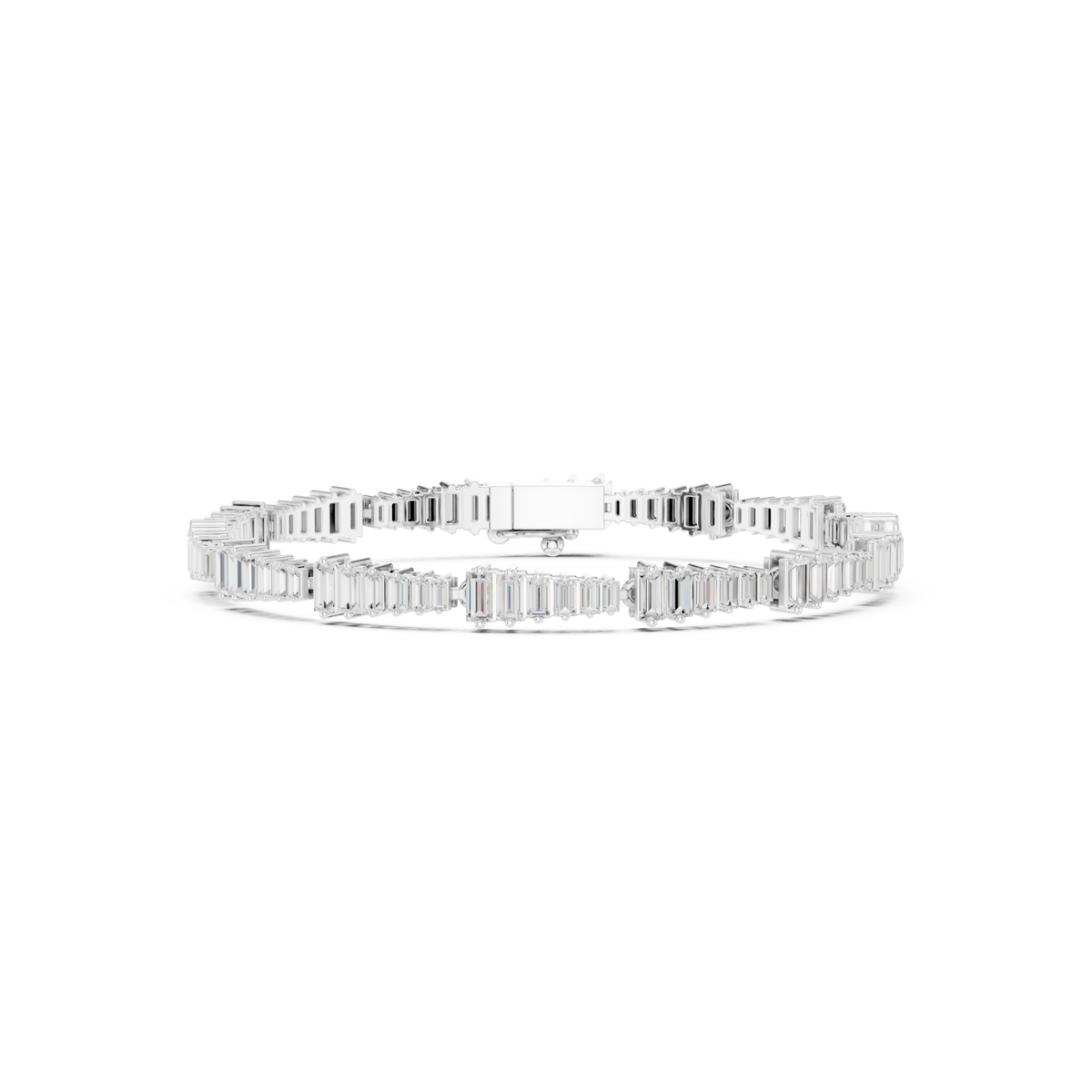  White Gold Bar-Set Baguette Tennis Bracelet Detail View