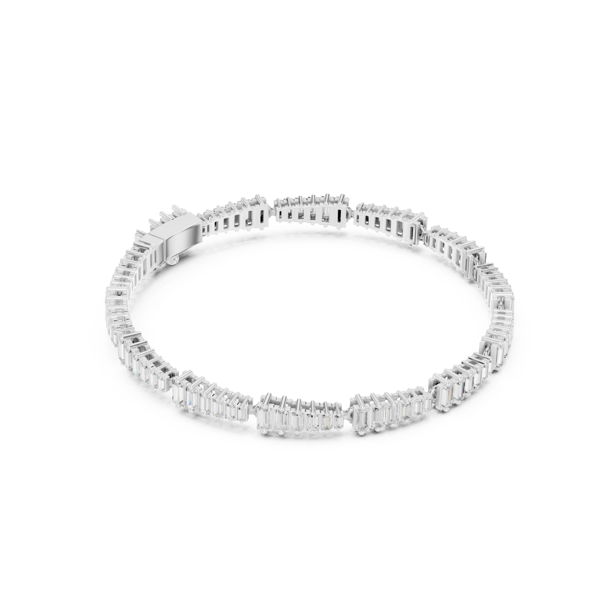  White Gold Bar-Set Baguette Tennis Bracelet Front View