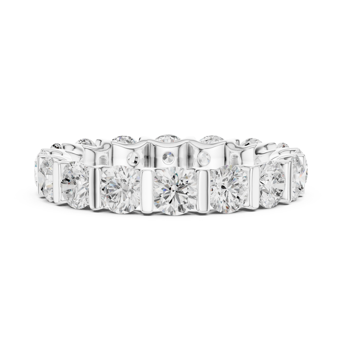  White Gold Open-Back Bar-Set Round Eternity Band Front View