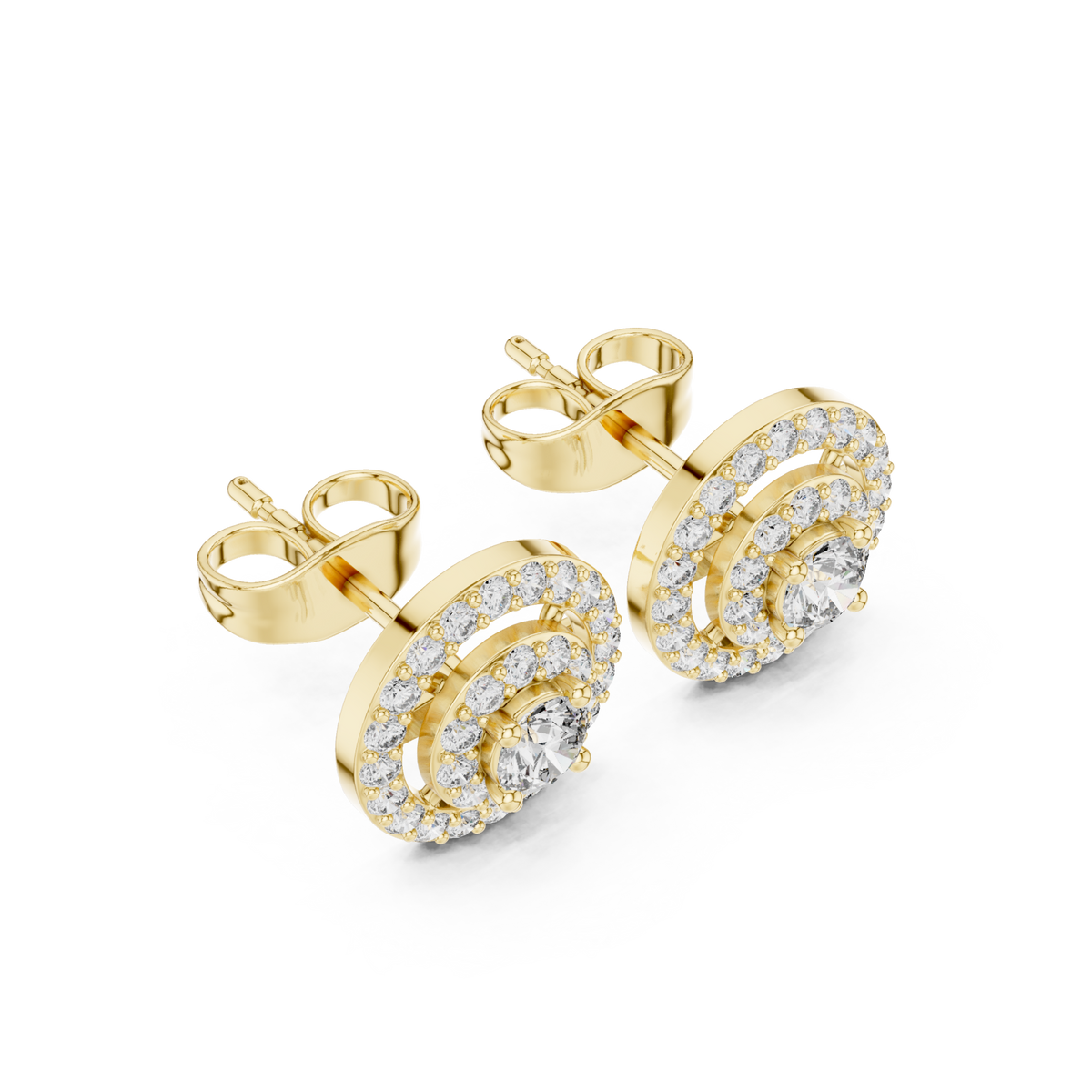  Gold Beaded Double Halo Round Studs Angle View