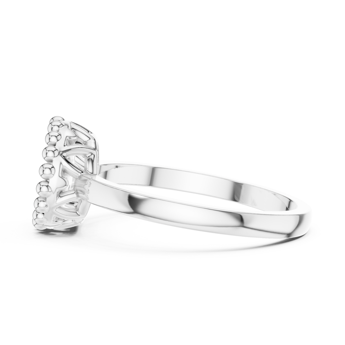 Beaded frame cluster button ring white gold angle view