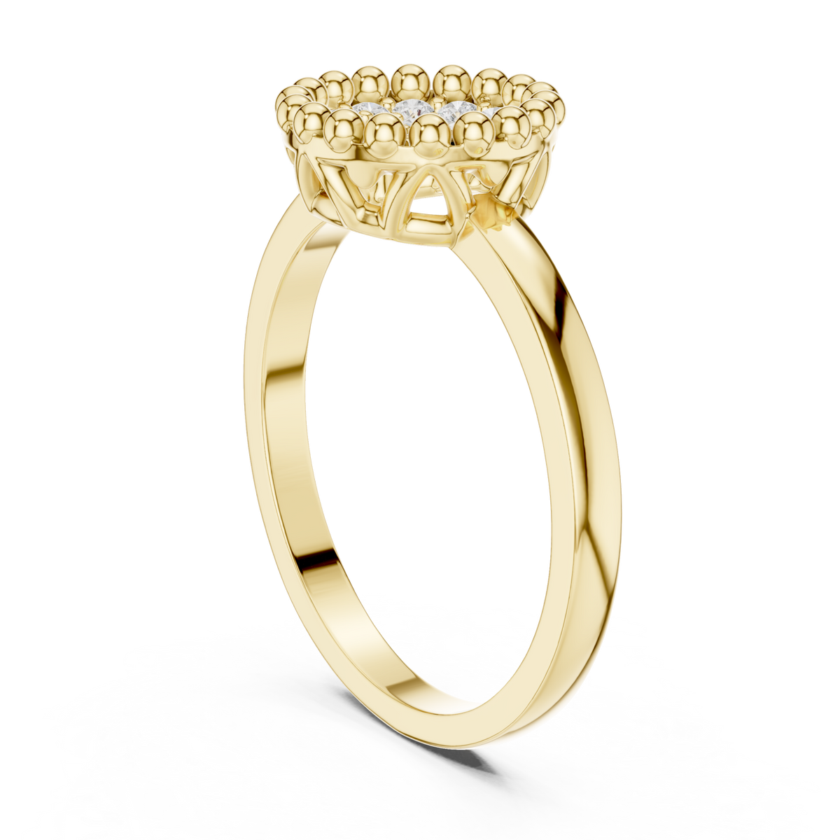 Beaded frame cluster button ring yellow gold side view