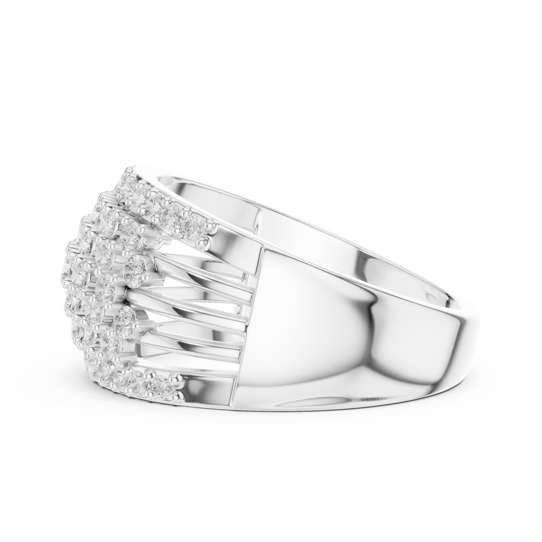 Beaded multi-row openwork band white gold front view