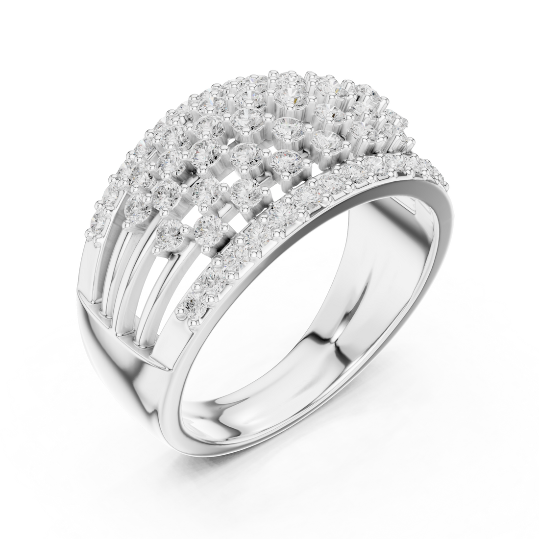 Beaded multi-row openwork band white gold front view