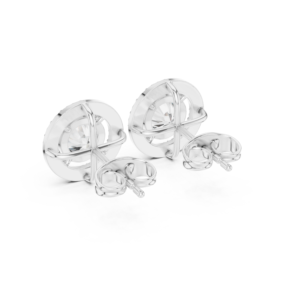  White Gold Beaded Round Halo Studs Side View