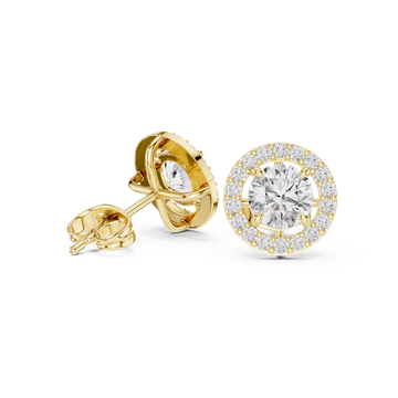 Gold Beaded Round Halo Studs Front View