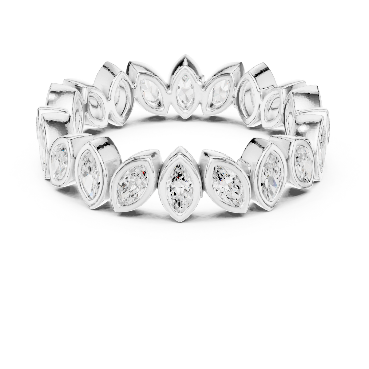 Bezel-set marquise eternity band white gold detail view